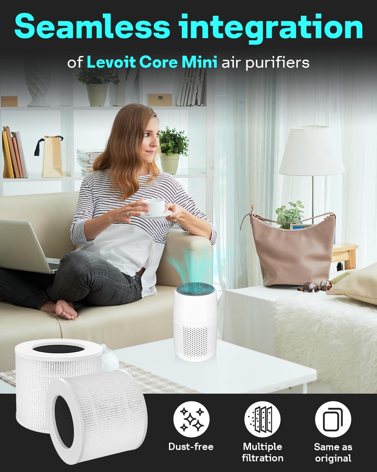 Leemone gros plan structure HEPA et charbon actif pour filtration efficace