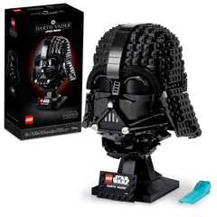 LEGO casque Darth Vader face sur socle, rendu décoratif élégant