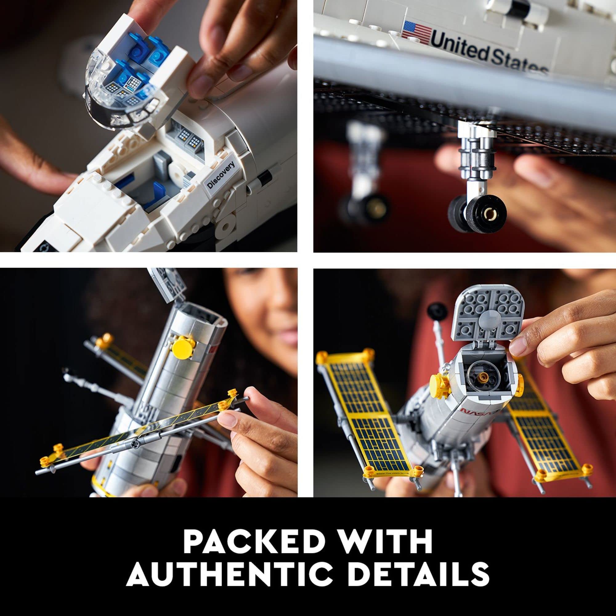 LEGO ensemble Discovery et Hubble sur supports séparés pour exposition modulable
