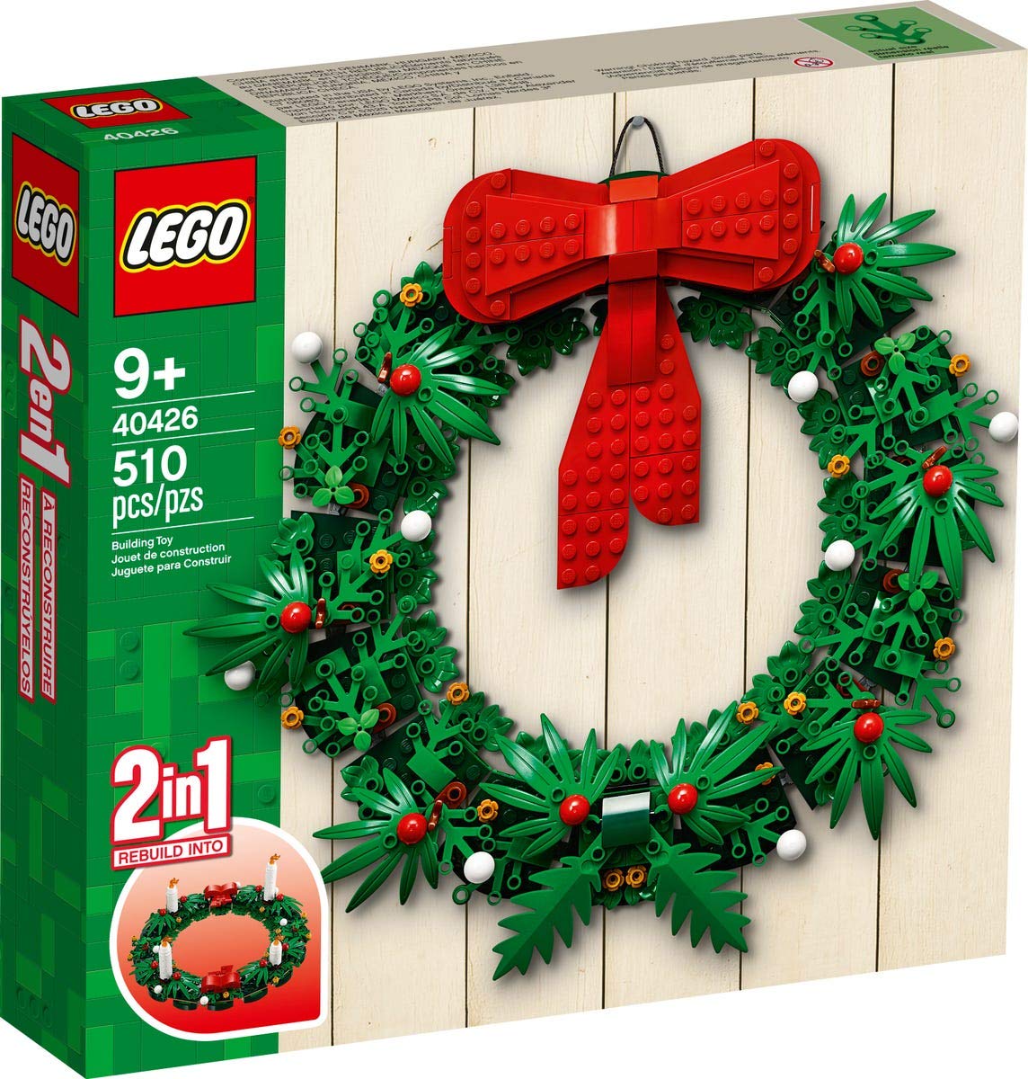 LEGO couronne face montrant l'ensemble décoratif et ambiance festive