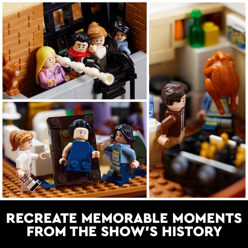 LEGO Icons les sept minifigurines disposées pour recréer des scènes