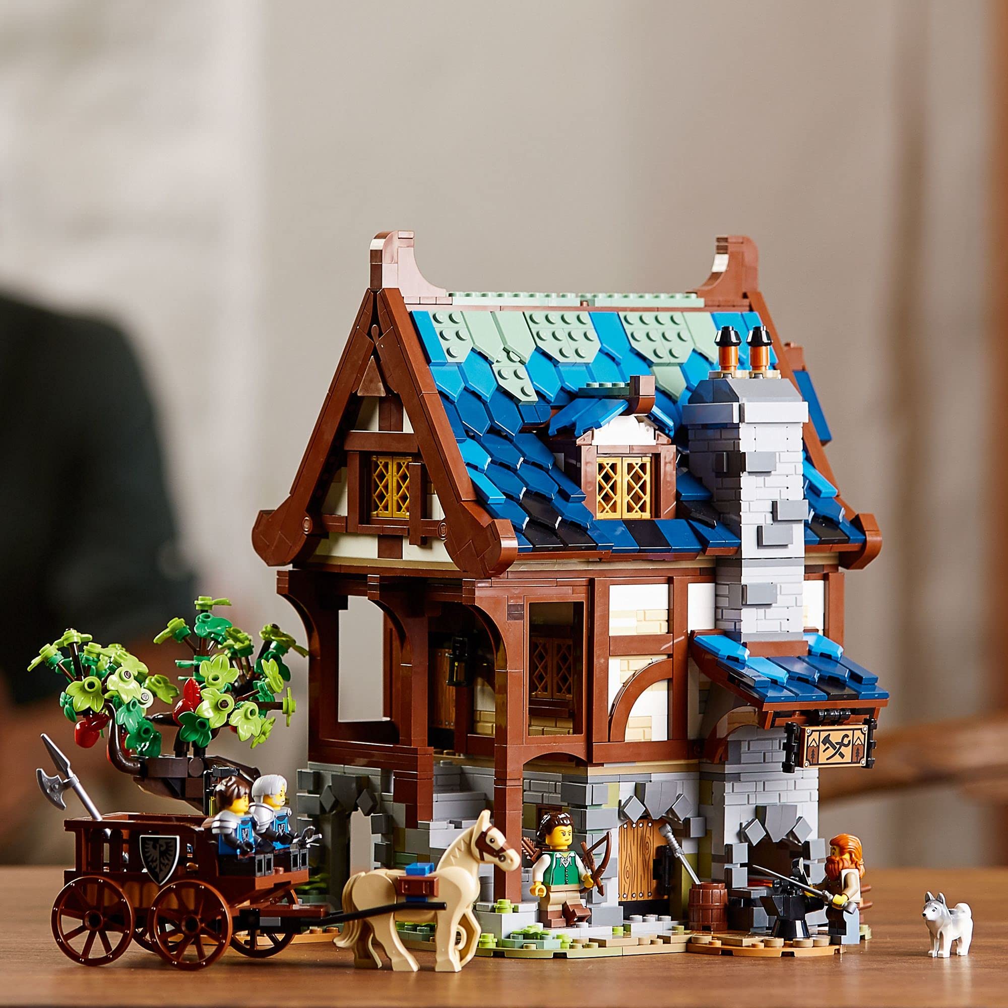 LEGO cheval articulé et charrette montable, accessoire de diorama pratique