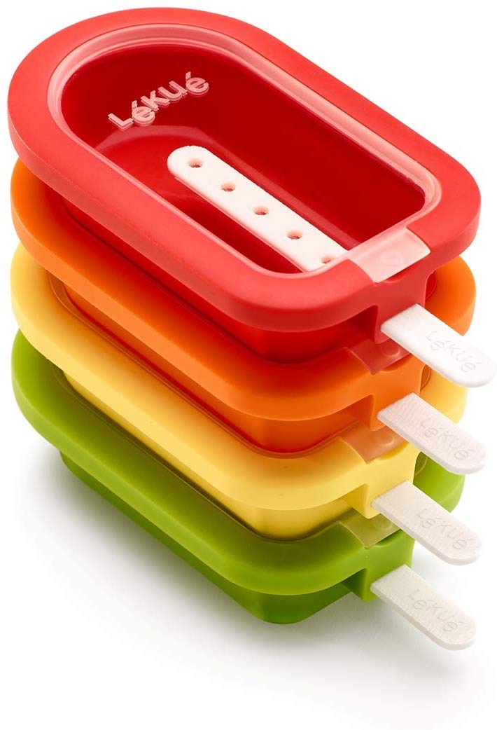 Lékué vue avant du lot montrant packaging et quatre moules pratiques