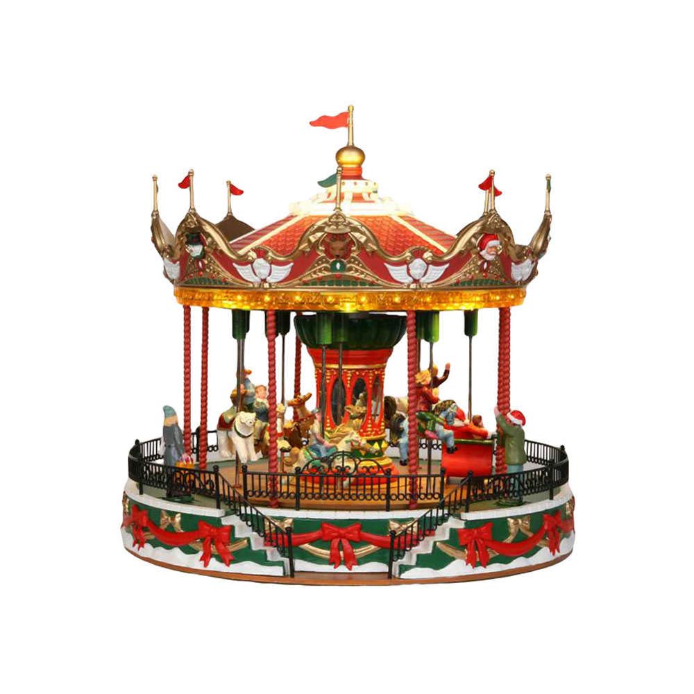 Lemax Santa Carousel gros plan sur détails en résine pour réalisme accru