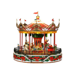 Lemax Santa Carousel vue avant montrant couleurs vives et décor festif