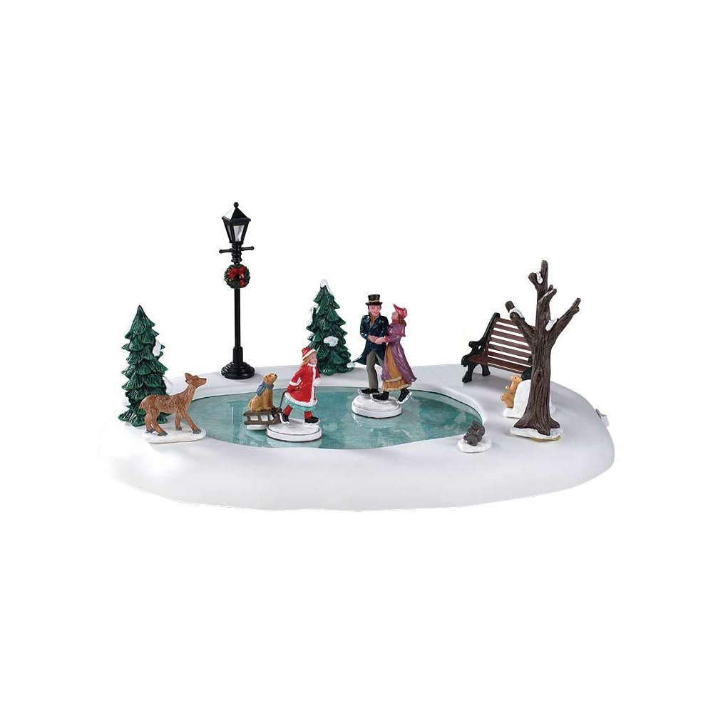Lemax Victorian Skaters gros plan sur mécanisme et texture résine montrant qualité et mouvement