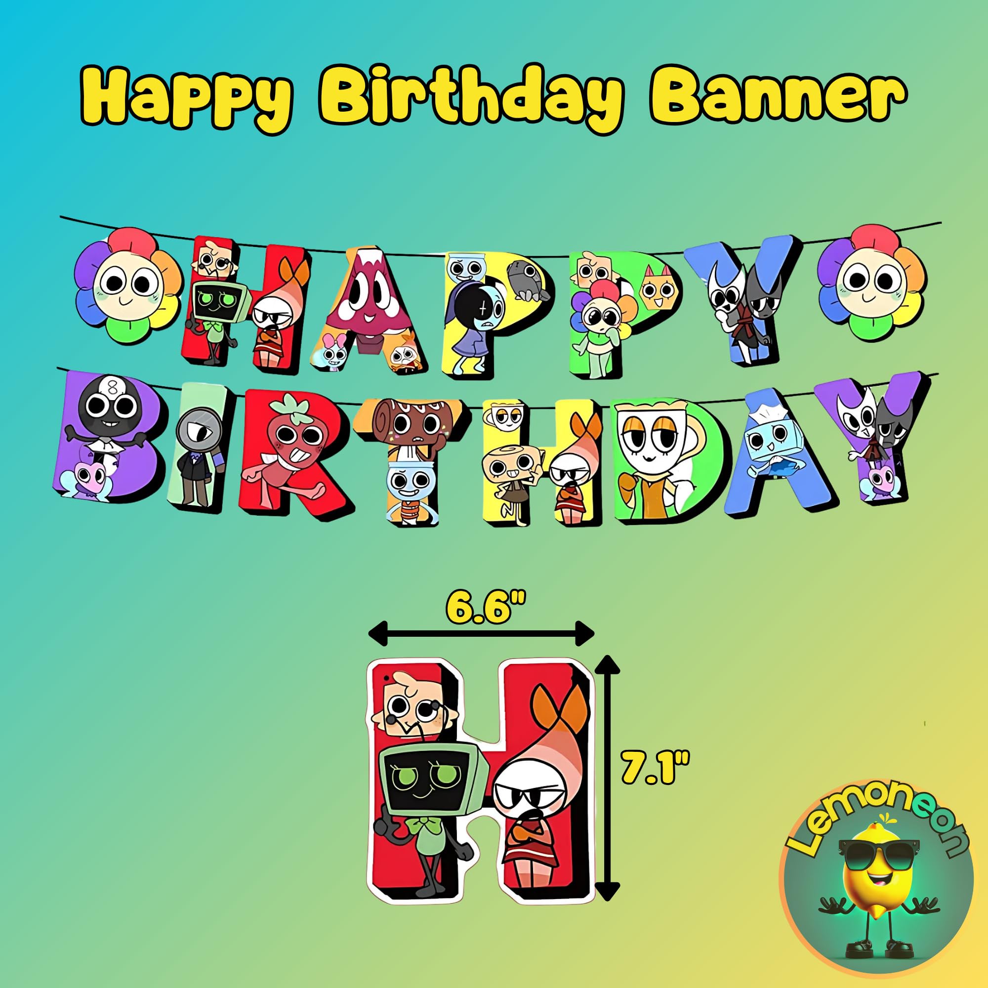 Lemoneon bannière Happy Birthday gros plan, texte net et couleurs vives