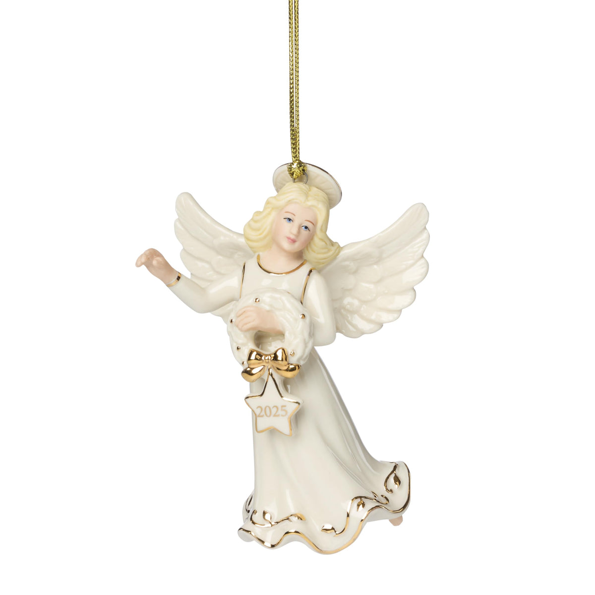 Lenox ornement ange face montrant la porcelaine lumineuse et finition soignée