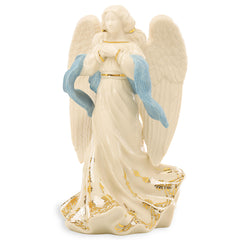 Figurine Lenox Ange d'Espoir de face sur fond neutre montrant la sculpture et l'écharpe teal