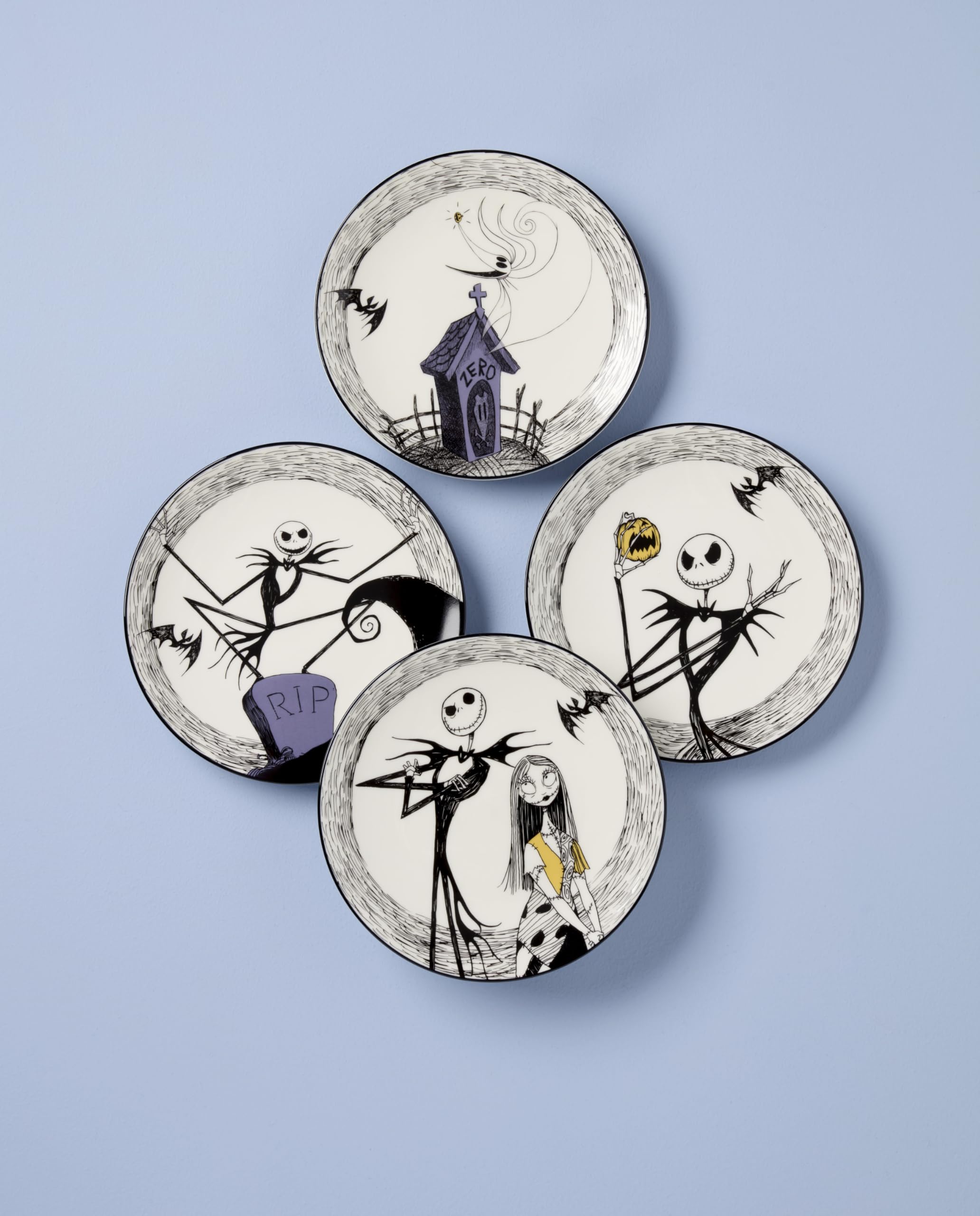 Ensemble de quatre assiettes Lenox Nightmare Before Christmas pour servir amuse-bouches festifs