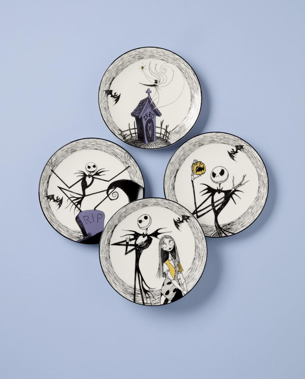 Ensemble de quatre assiettes Lenox Nightmare Before Christmas pour servir amuse-bouches festifs