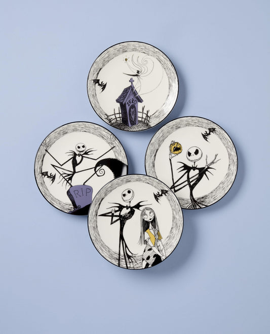 Ensemble de quatre assiettes Lenox Nightmare Before Christmas pour servir amuse-bouches festifs