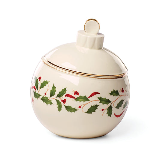 Lenox bonbonnière devant en porcelaine avec motif de houx, élégance décorative
