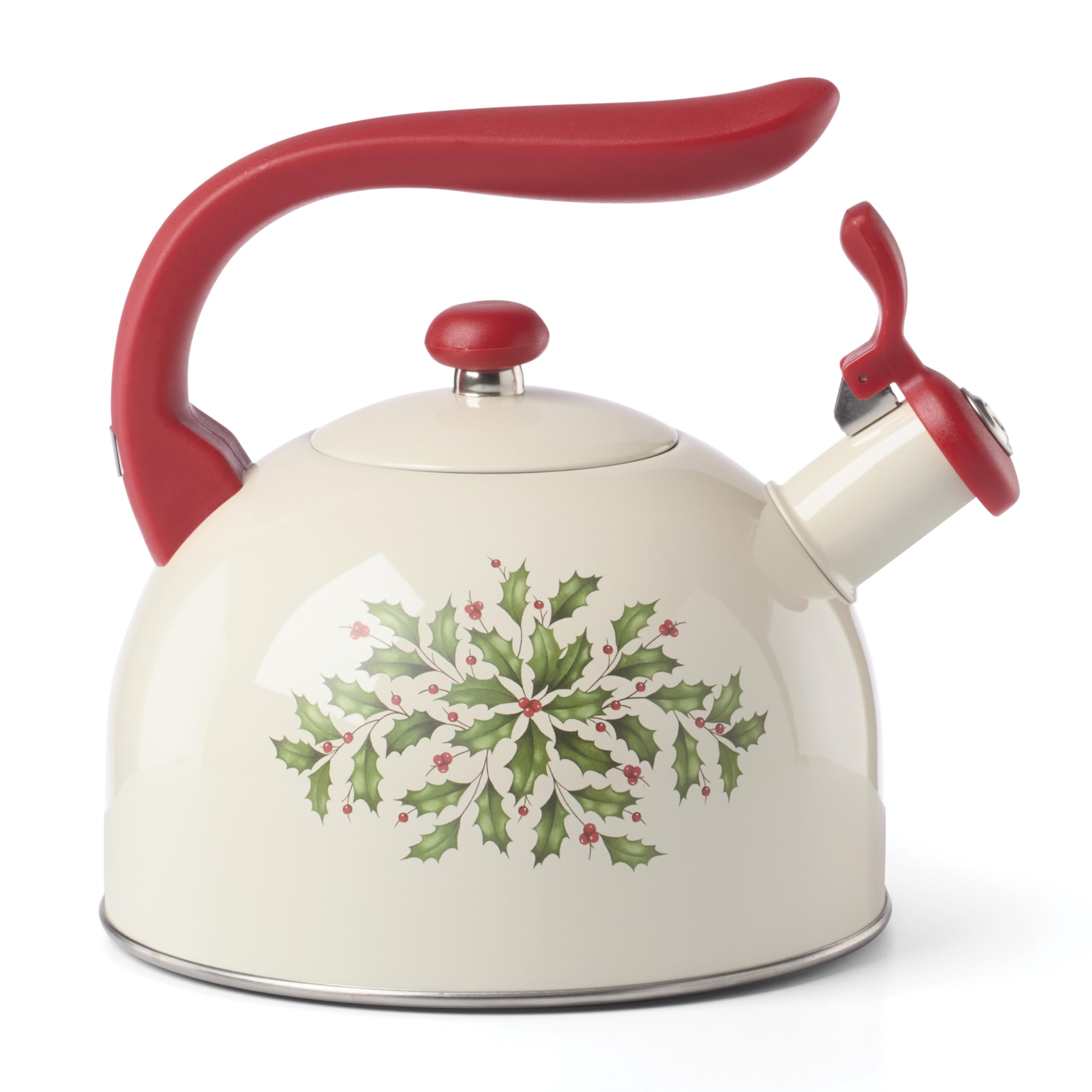 Lenox bouilloire Holiday gros plan du motif holly montrant finition décorative et charme