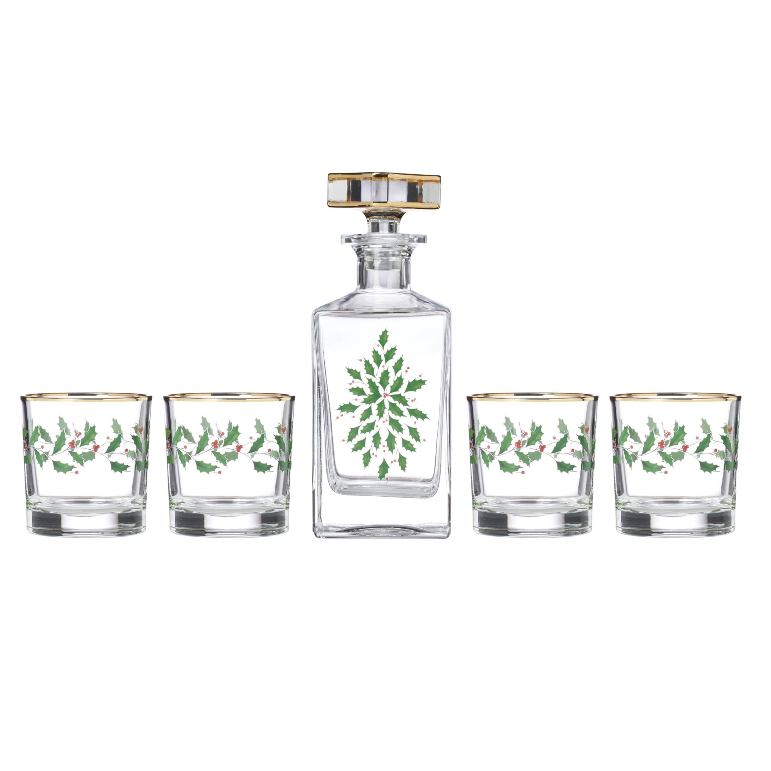 Lenox carafe et verres face affichant décor houx et élégance