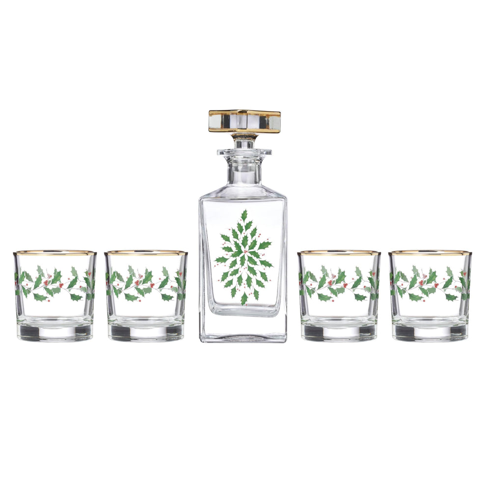 Lenox carafe et verres face affichant décor houx et élégance