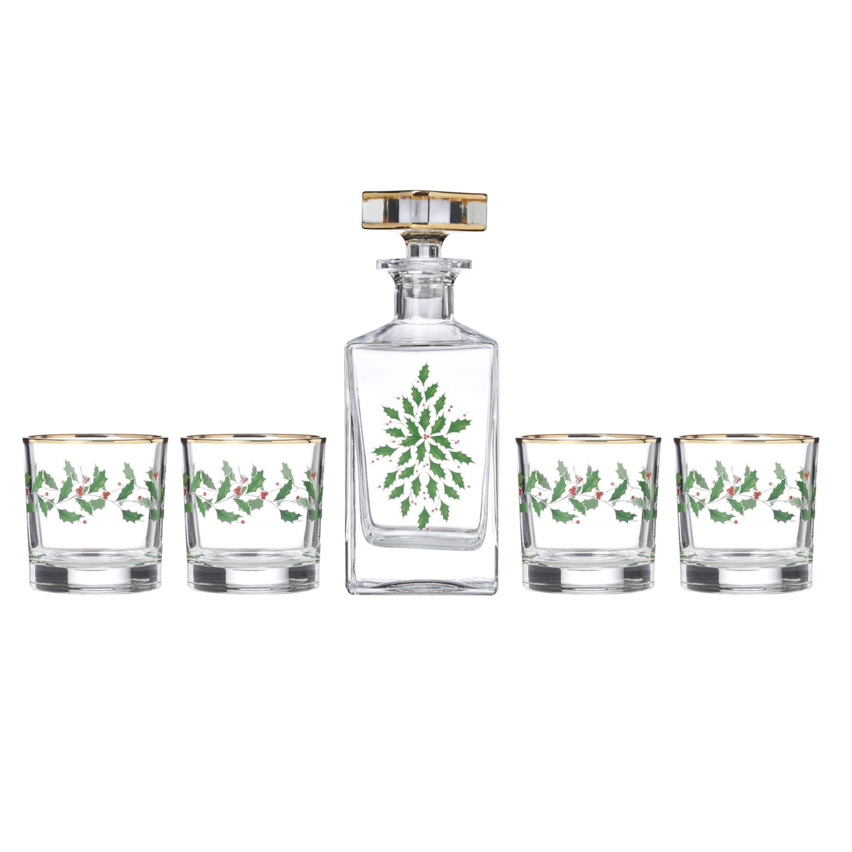Lenox carafe et verres face affichant décor houx et élégance