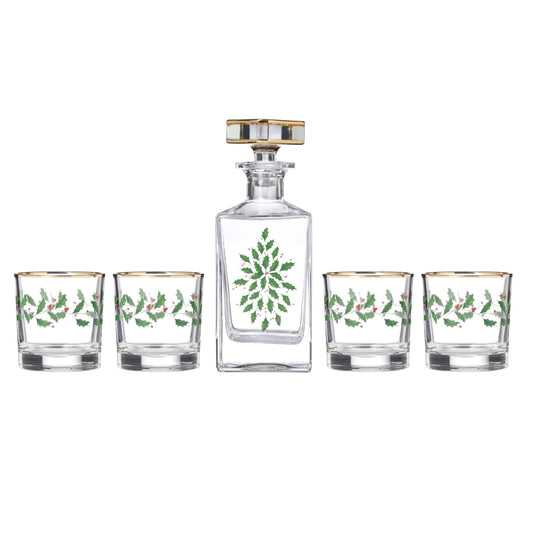 Lenox carafe et verres face affichant décor houx et élégance