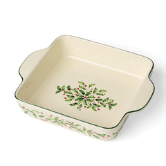 Lenox plat carré face avant décor houx pour présentation festive