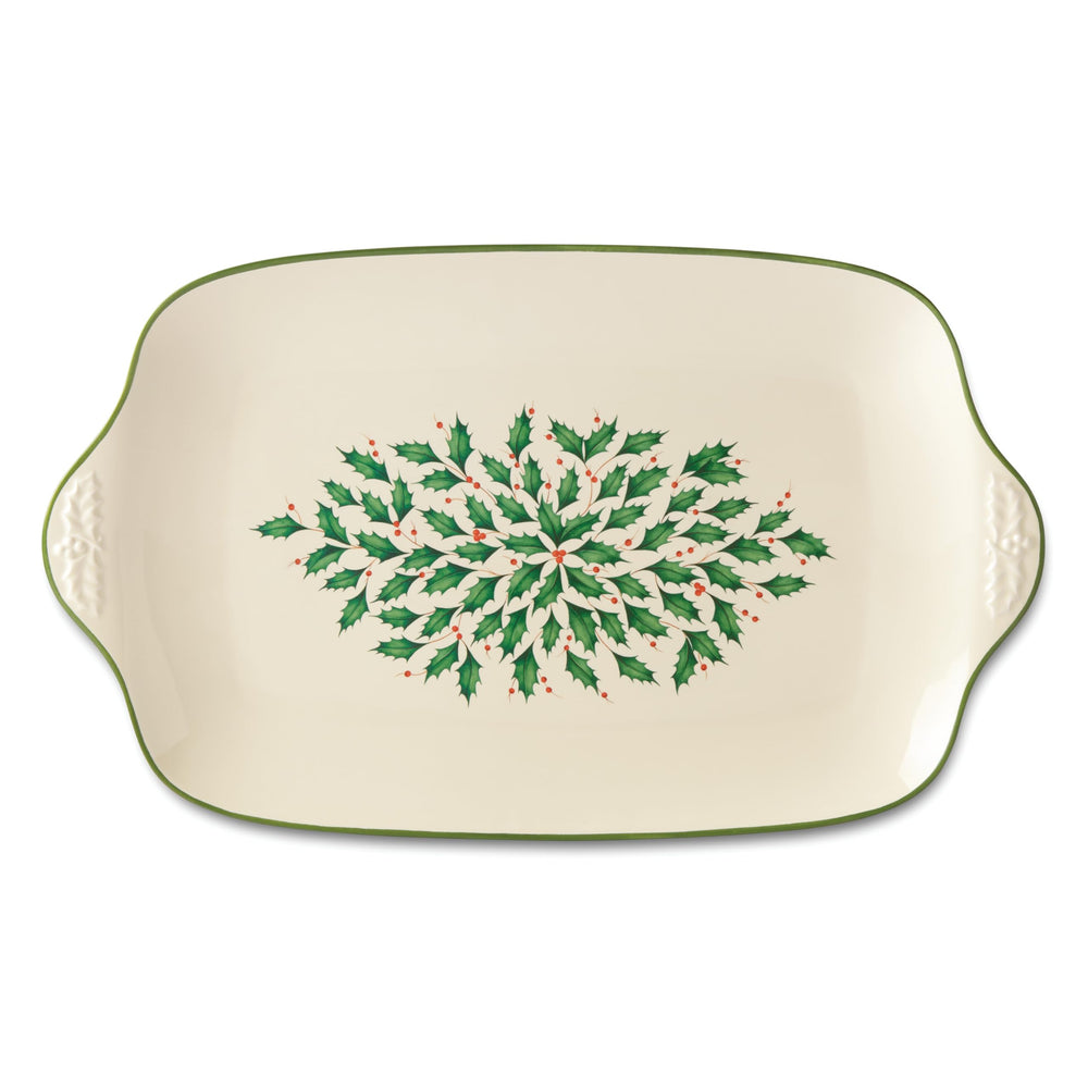 Lenox plat Holiday vu de face avec motif houx et présentation soignée bénéfice esthétique