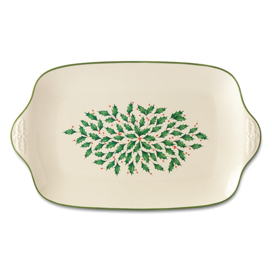 Lenox plat Holiday vu de face avec motif houx et présentation soignée bénéfice esthétique