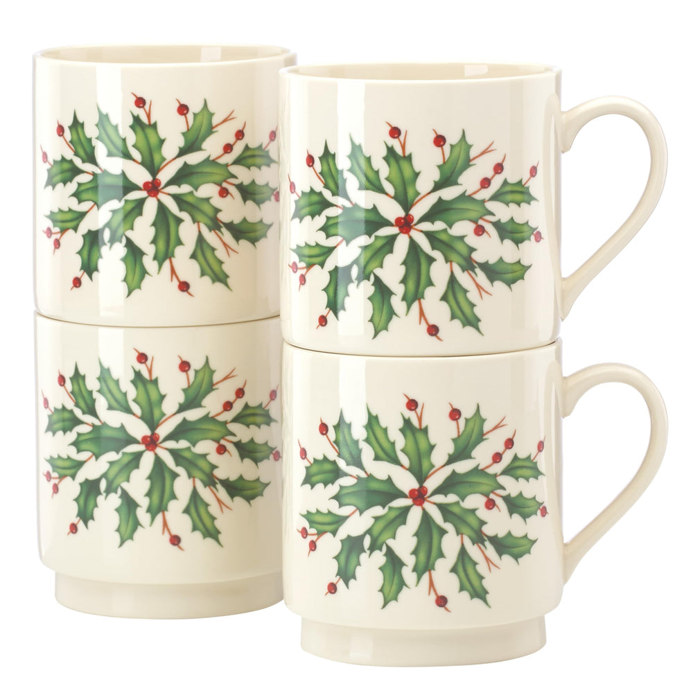 Lenox gros plan motif houx sur porcelaine, touche festive élégante