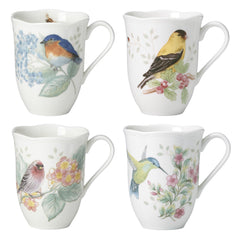 Lenox mug ensemble face avant montrant quatre motifs, apporte charme de table