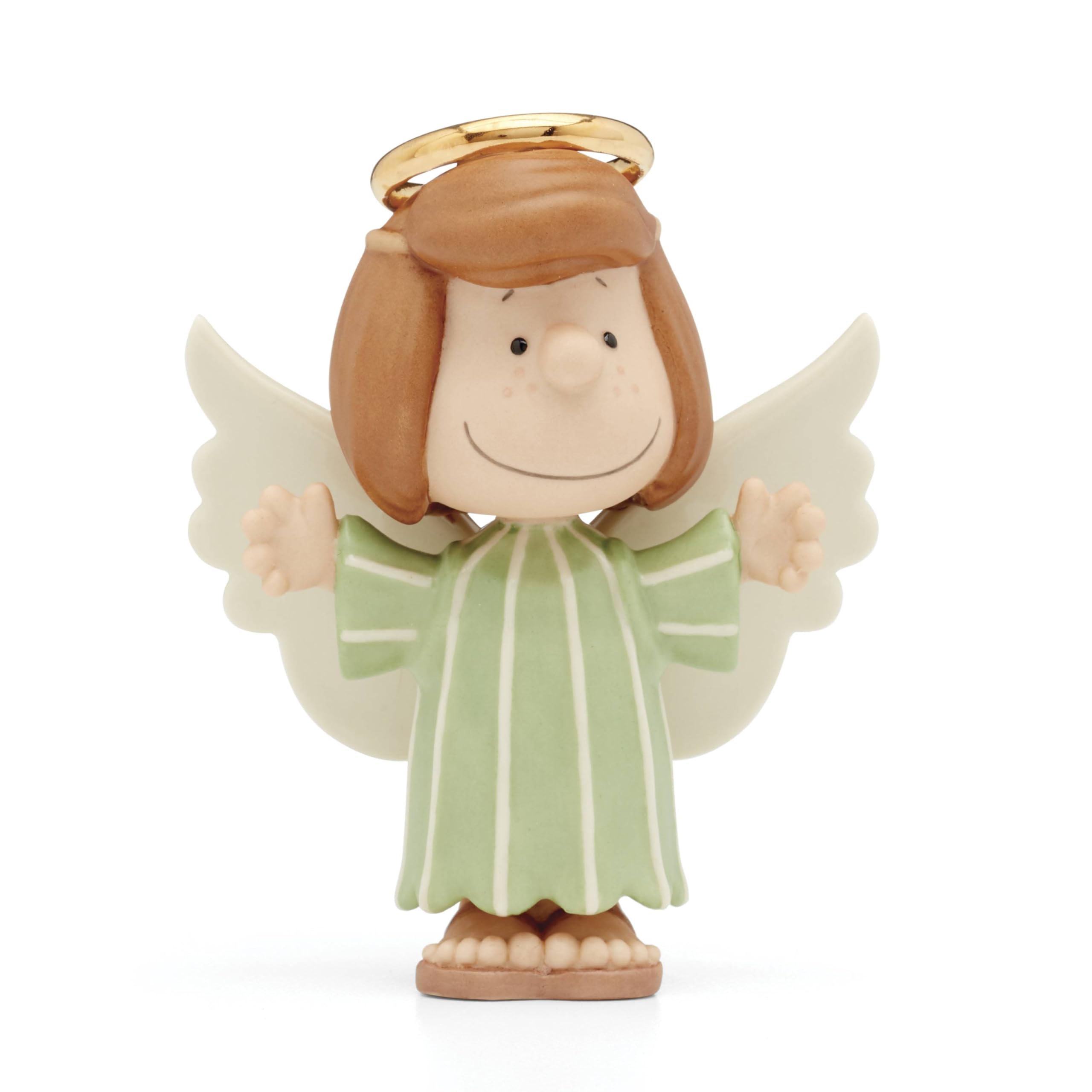 Lenox Peppermint Patty ange vue face montrant finition or 24K et charme festif
