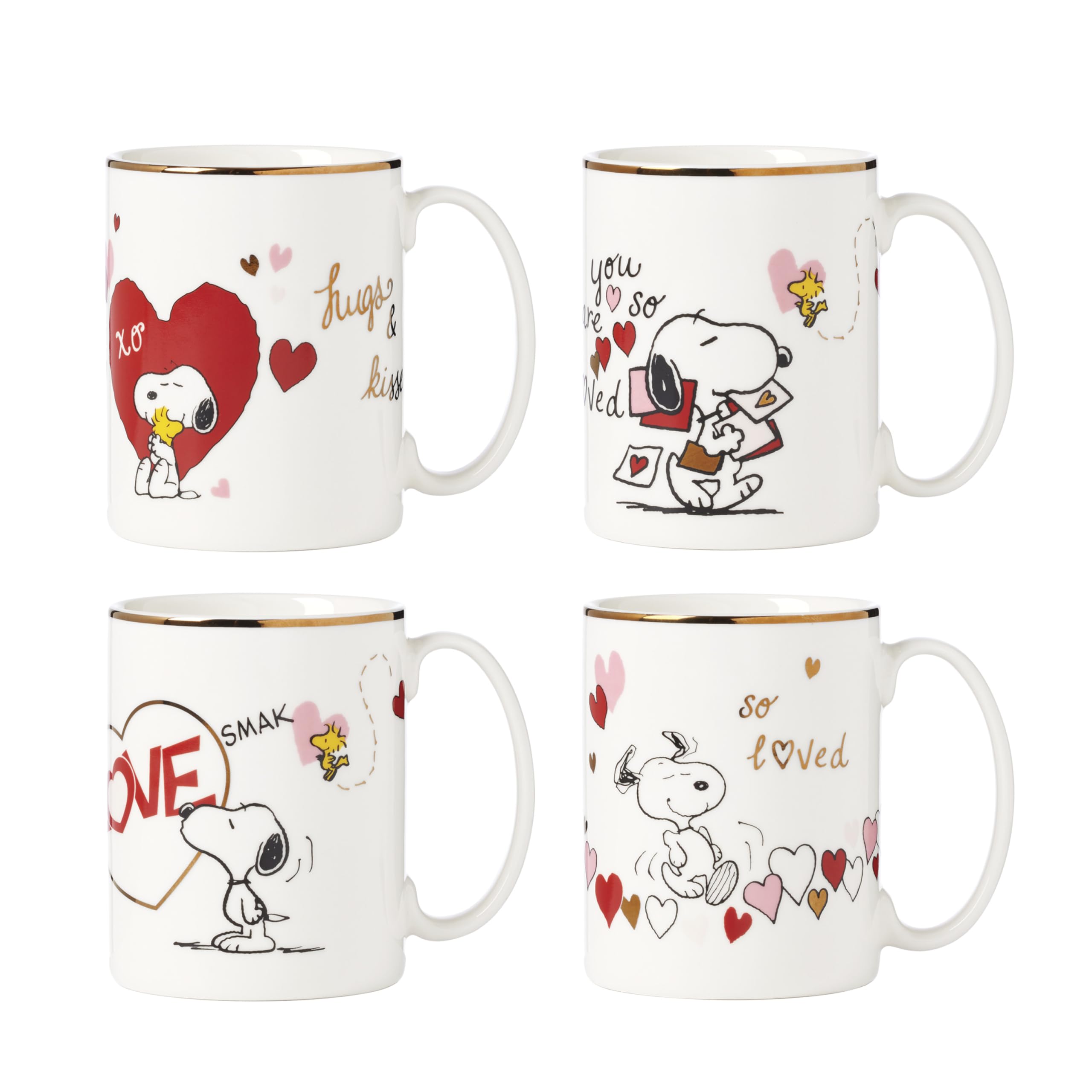 Lenox vue de face du mug Snoopy Valentine's Day montrant le motif charmant