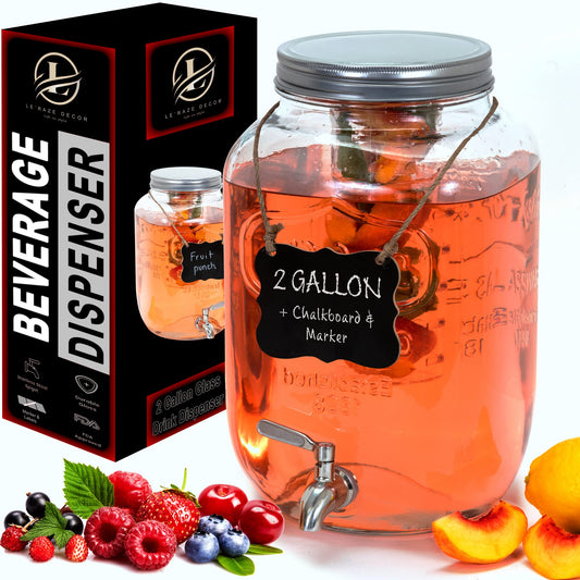 Le'raze distributeur en verre rempli, design élégant et capacité 2 gallons