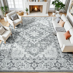 Lessymo vue avant du tapis 8x10 montrant motif floral et fini élégant