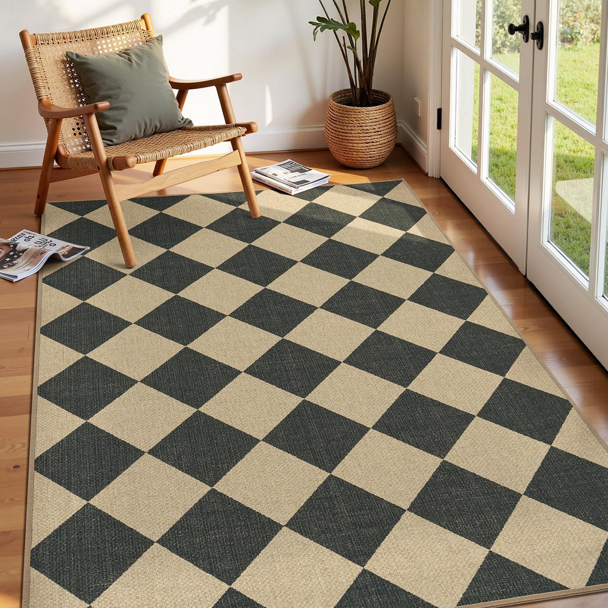 Lessymo tapis damier face avant motif élégant et protection des sols