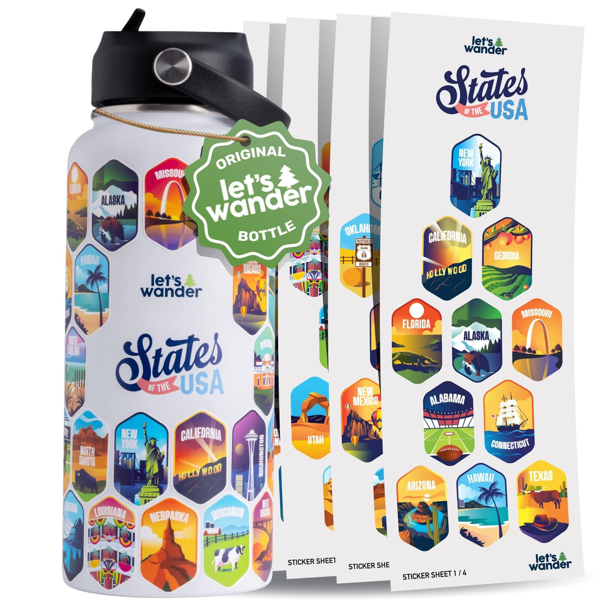 LET'S WANDER vue avant de la bouteille blanche, design durable et pratique