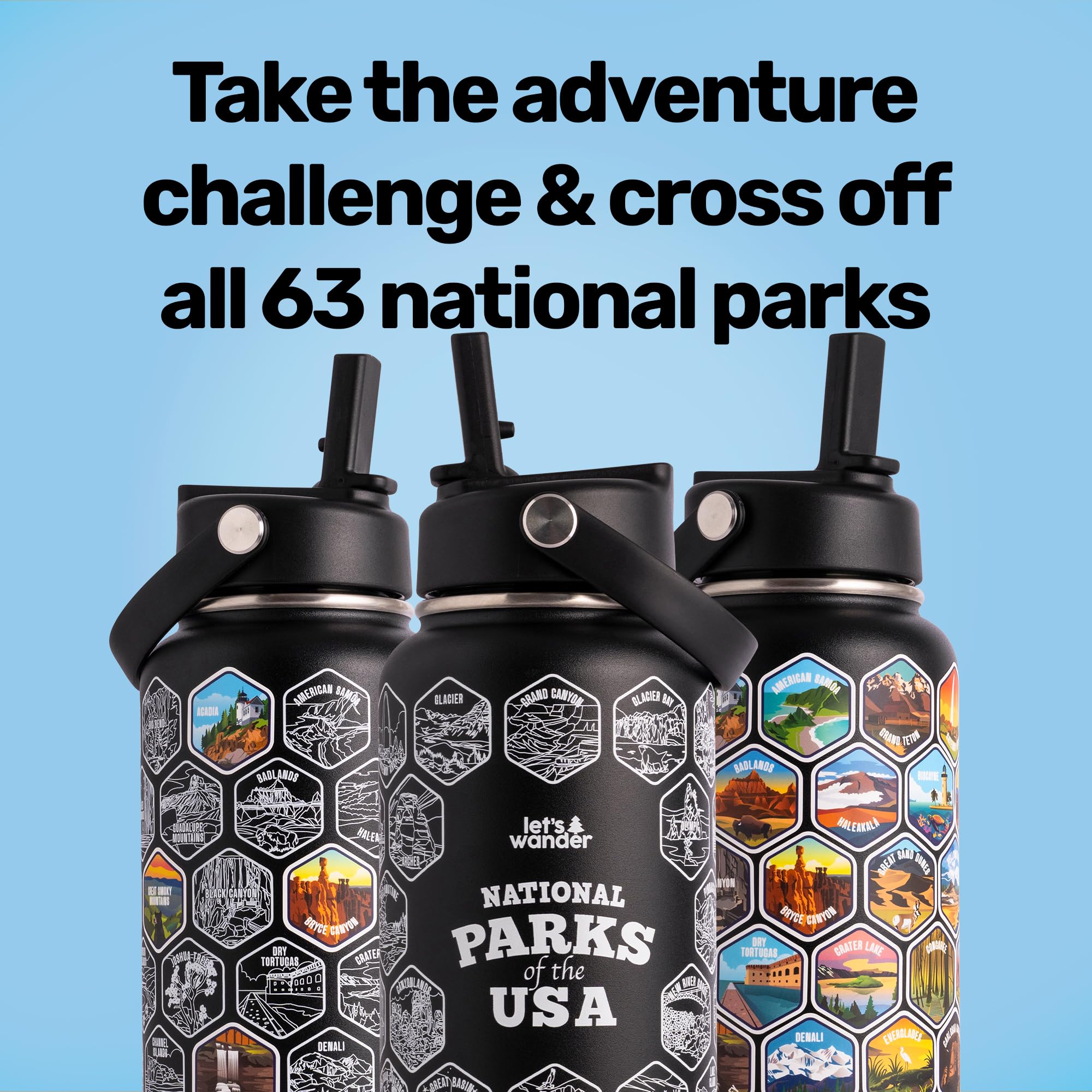 LET'S WANDER comparaison d'échelle montrant la capacité 32 oz