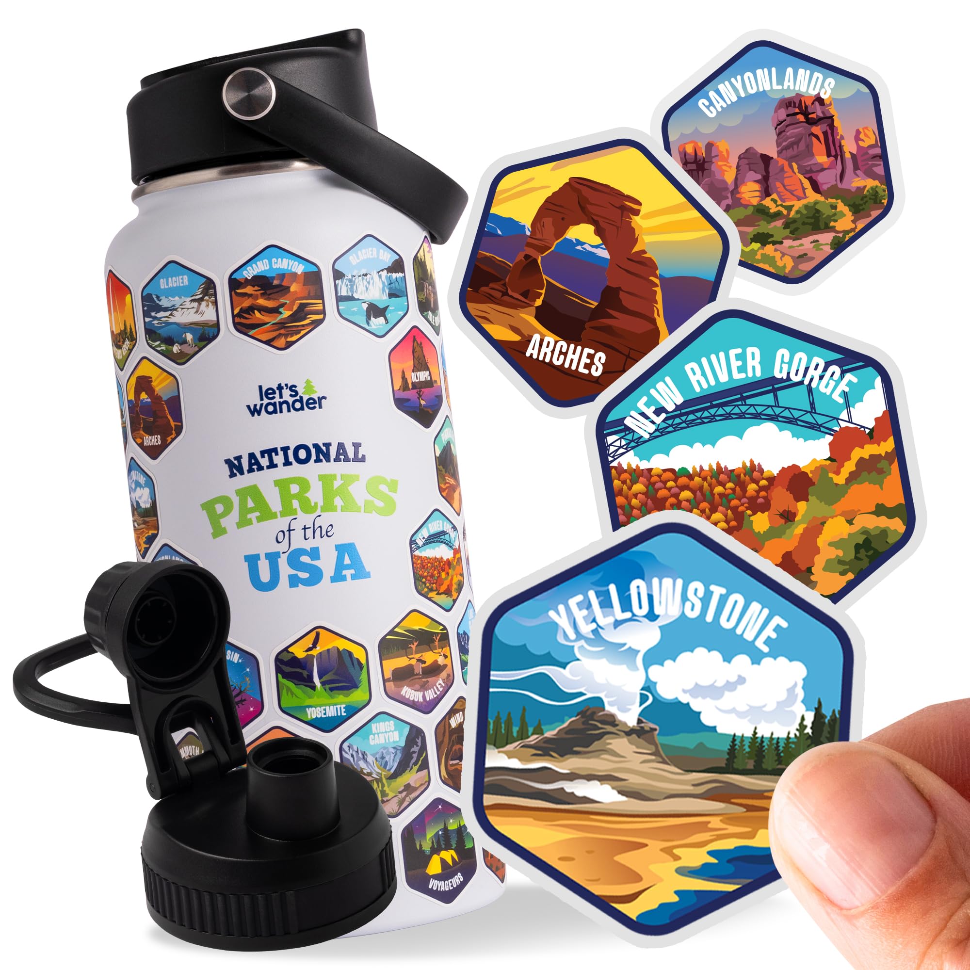 LET'S WANDER gourde face avant montrant design et capacité 32 oz
