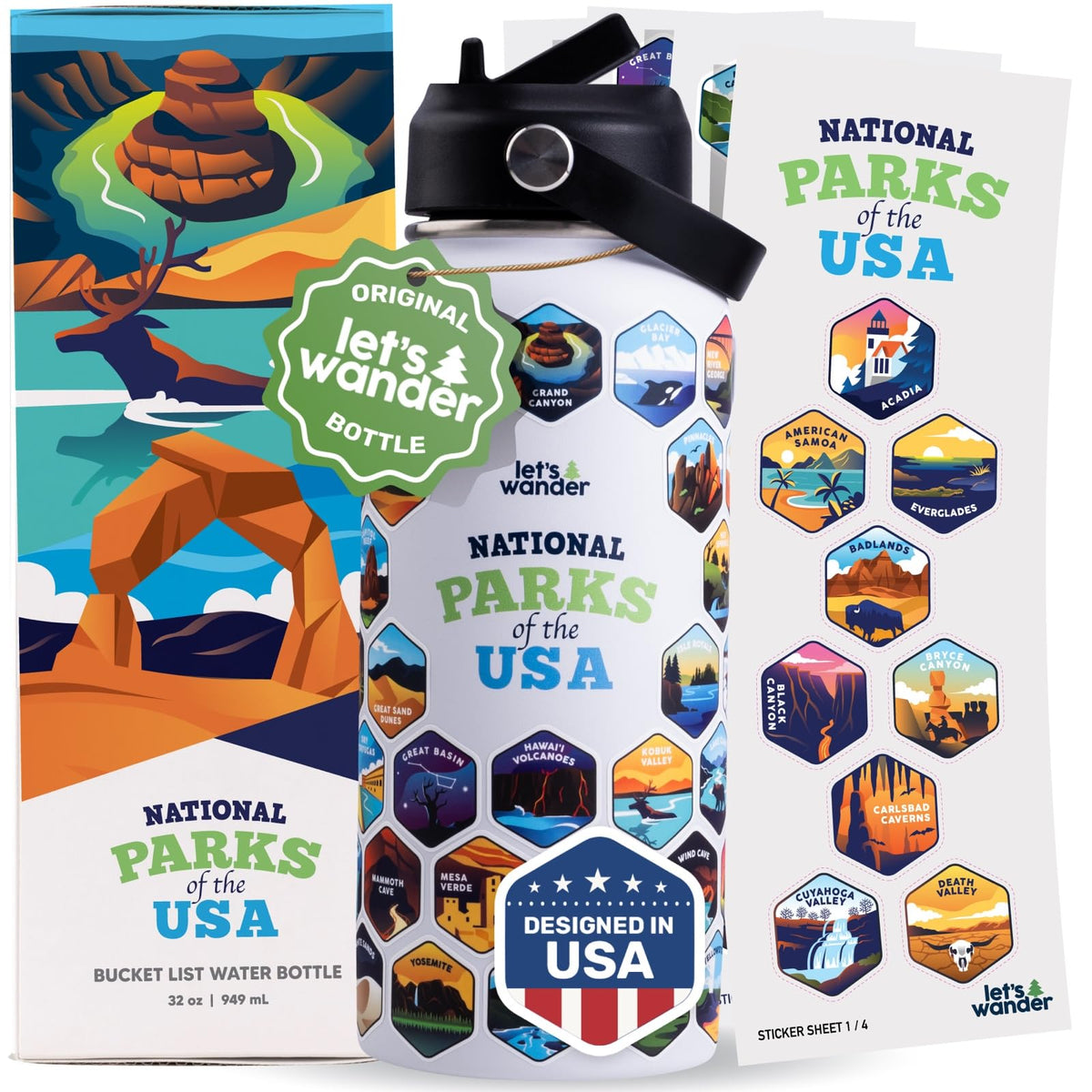LET'S WANDER gourde face avant montrant design durable et pratique