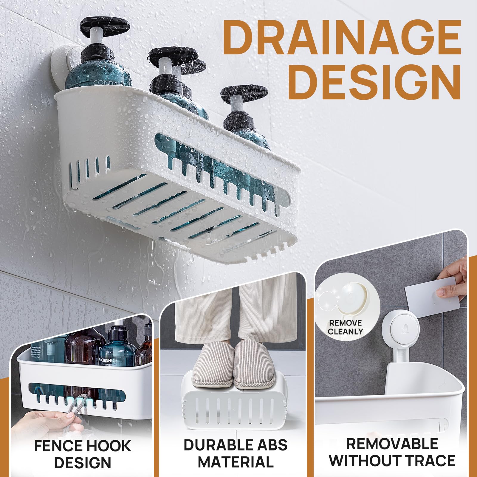 LEVERLOC panier fixé dans une douche montrant solidité et rangement accessible