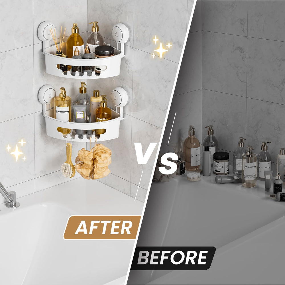 LEVERLOC étagère avec shampooings et gels bien organisés