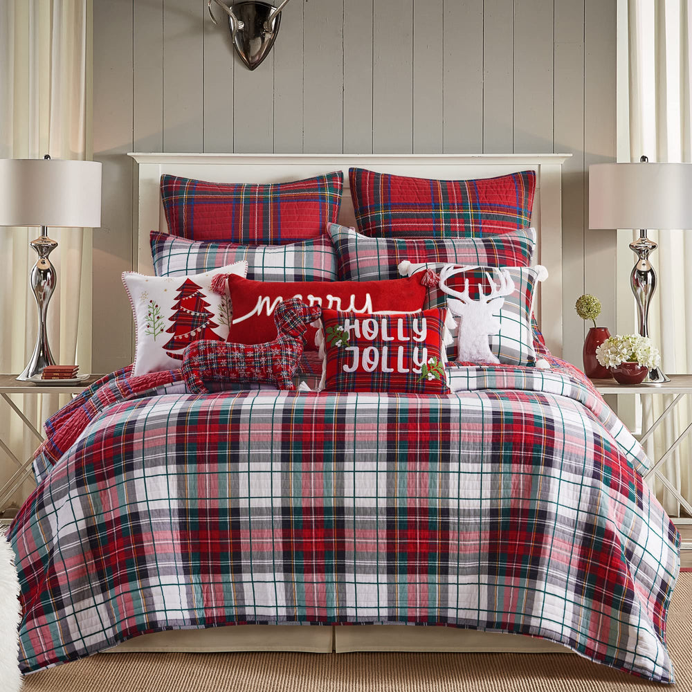 Levtex Home face avant du couvre-lit Spencer Plaid montrant motif tartan chaleureux