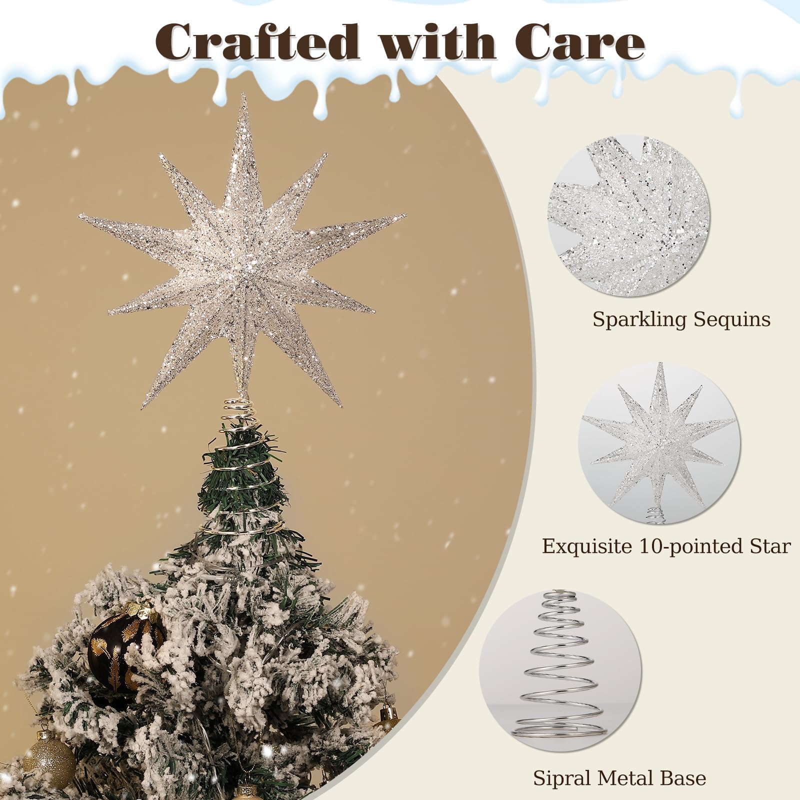 Lewondr étoile sur sapin, couronne le sapin avec éclat