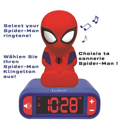 LEXiBOOK réveil Spider‑Man détail du bouton sonore avec accès facile aux effets