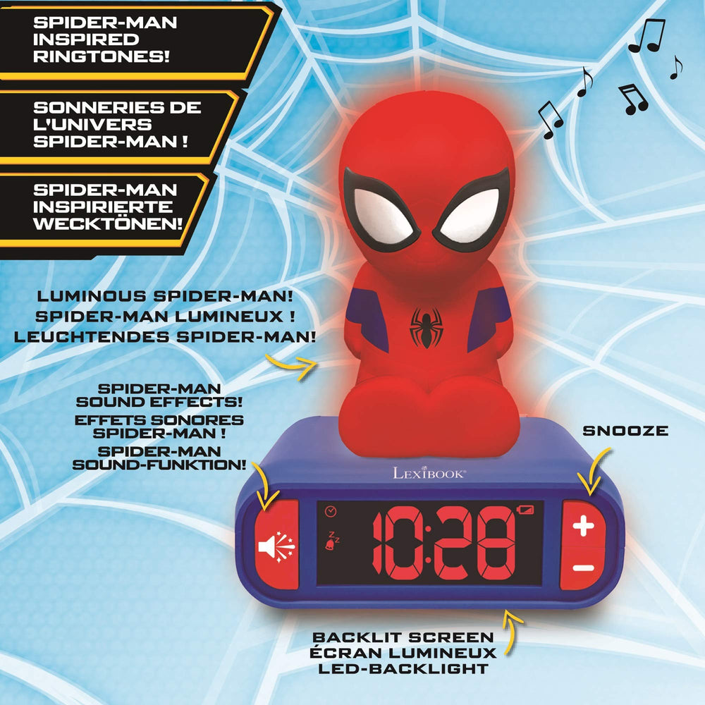 LEXiBOOK réveil Spider‑Man écran LCD rétroéclairé pour une lecture douce la nuit