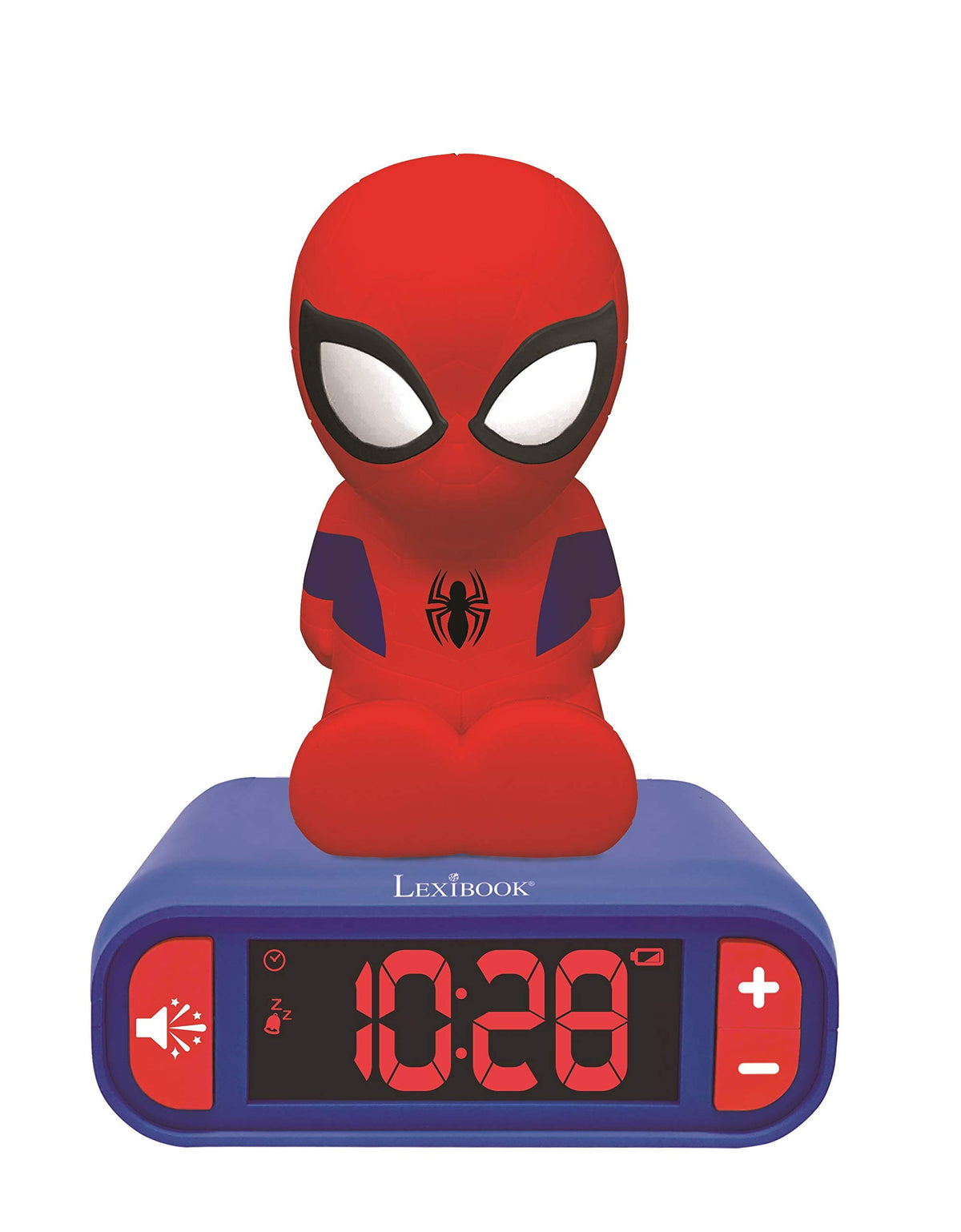 LEXiBOOK réveil Spider‑Man face avant montrant le personnage lumineux et cadran lisible