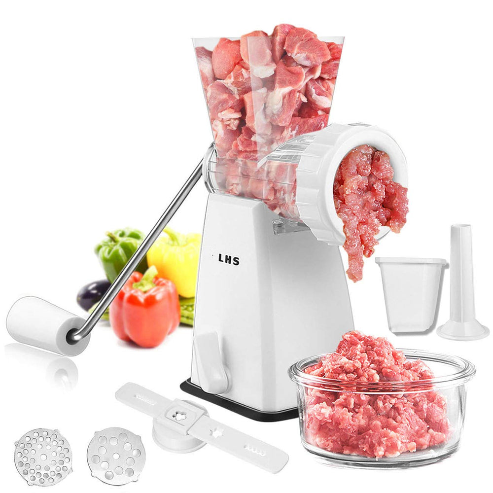 LHS vue face du hachoir blanc montrant design stable et gain de place