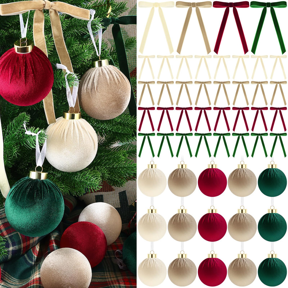 LIANGMIDA présentation ensemble sapin velours montrant 15 boules et 36 nœuds pour décoration harmonieuse
