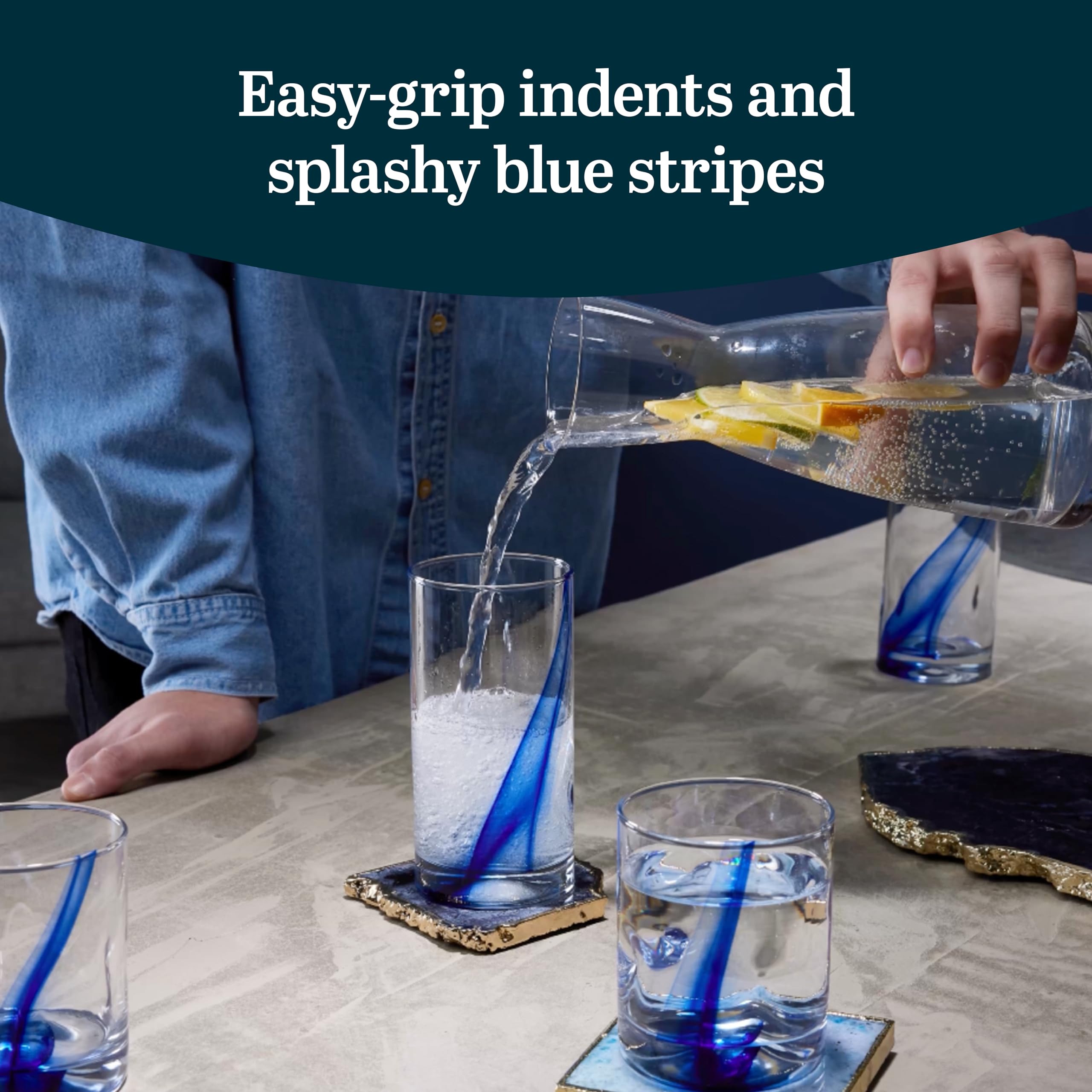 Détail de la rayure bleue Libbey Blue Ribbon pour un accent décoratif durable