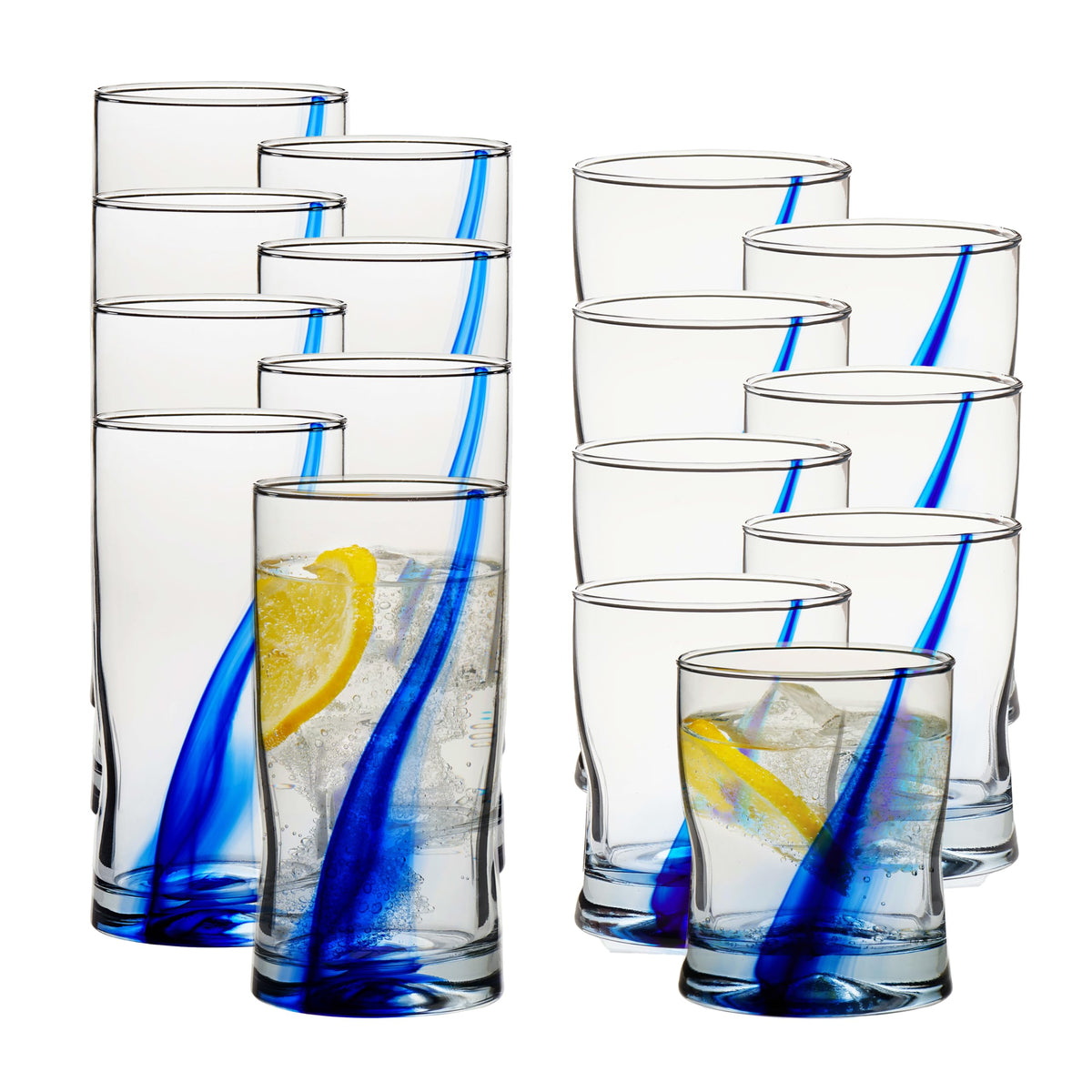 Verre tumbler Libbey Blue Ribbon face avant montrant capacité et stabilité
