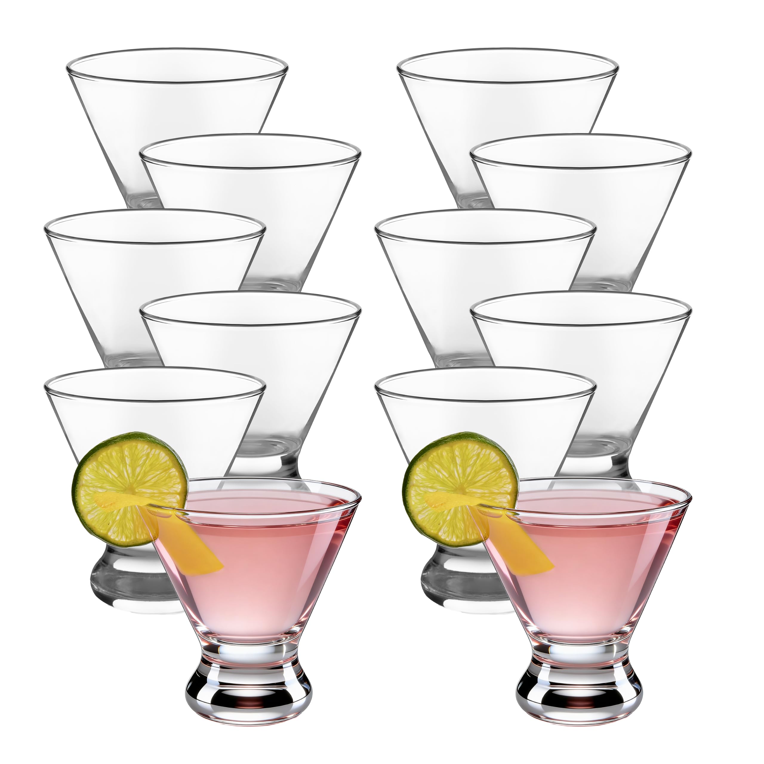 Libbey ensemble de 12 verres martini sans pied montrant design élégant et polyvalence
