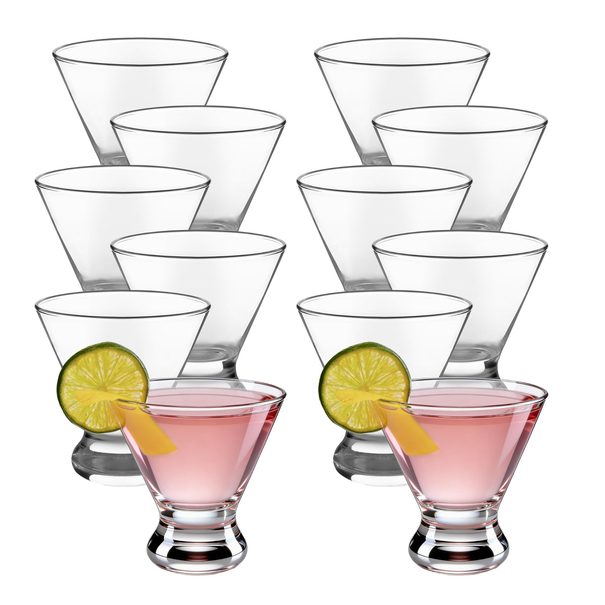 Libbey ensemble de 12 verres martini sans pied montrant design élégant et polyvalence