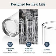 Libbey huit verres sur une table illustrant capacité du lot et élégance